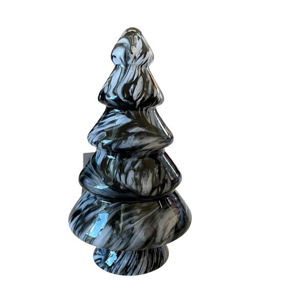 Art Glass CHRISTMAS TREE 10in Black White Marble Handmade in Poland NEW - Picture 4 of 10